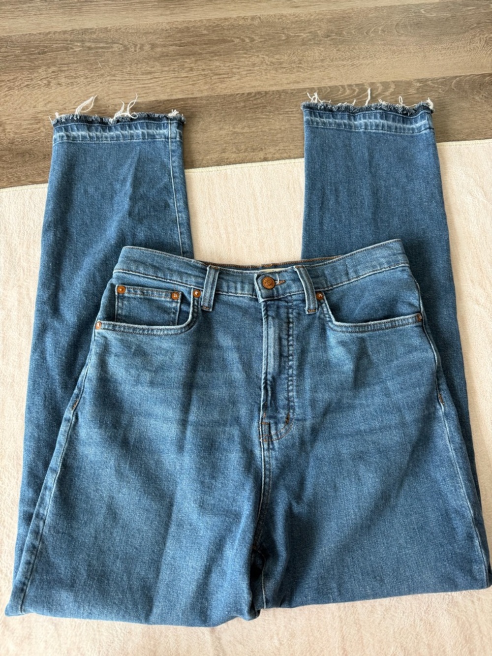 Madewell The Perfect Vintage Straight Jean Medium Frayed Hem Stretch
